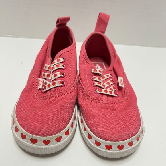 Vans Other - Vans Authentic Elastic Pink & Red Hearts Toddler Sneaker Size 8 Pink Canvas, whi